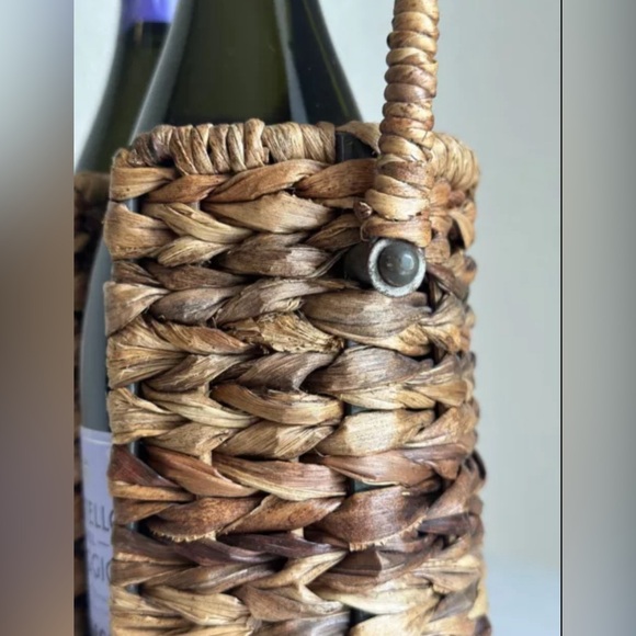 Vintage Boho 2 Wine Bottle Holder Carrier Woven Rattan Wicker Basket Bar Decor - Picture 11 of 12